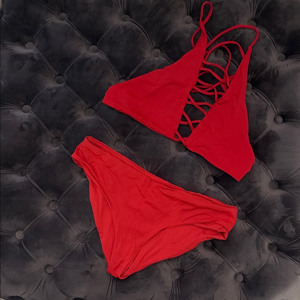 Dippin' Daisy's Red Lace-Up Bikini Set
